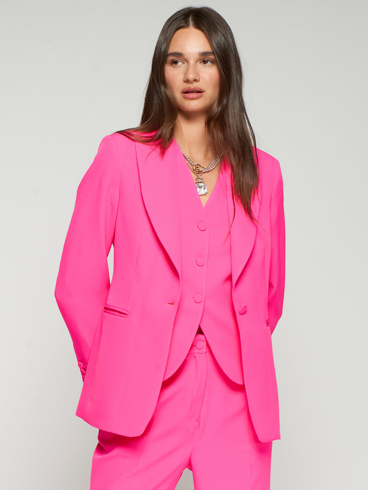Vilagallo Neon Pink Crepe Blazer