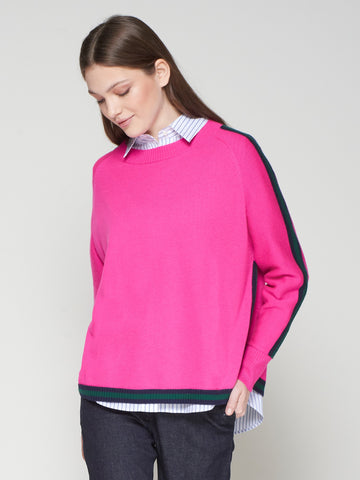 Vilagallo Pink Wool Sweater With Navy Trim