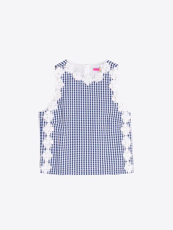 Vilagallo Plaid Top With Embroidered Flowers
