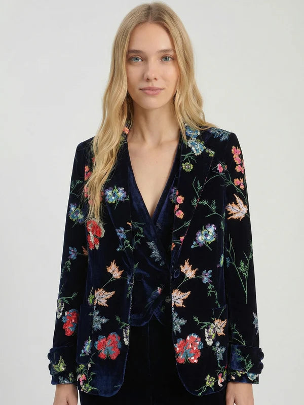 Vilagallo Sequin Floral Navy Jacket
