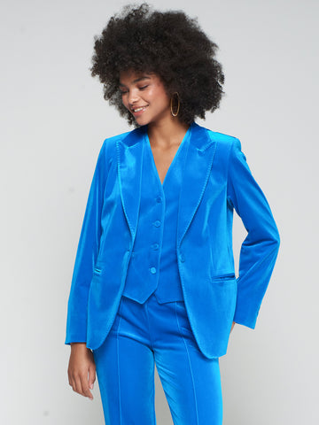 Vilagallo Sheena Blue Velvet Blazer