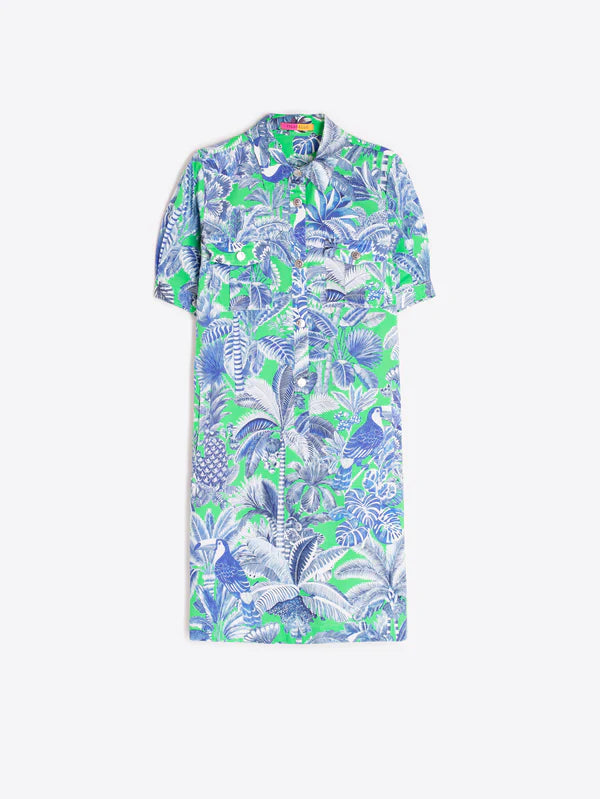 Vilagallo Short Green And Blue Tropical Print Dress
