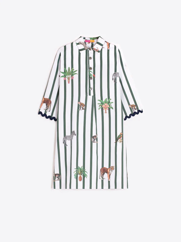 Vilagallo Short Green Striped Safari Dress