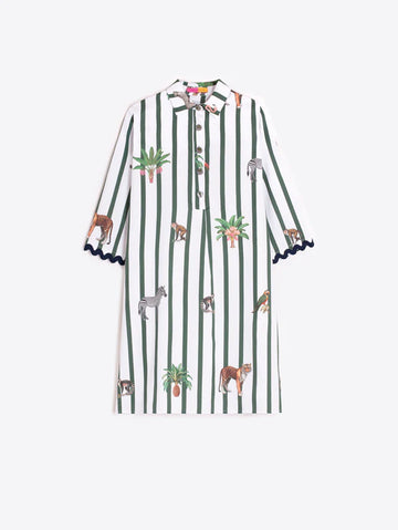 Vilagallo Short Green Striped Safari Dress