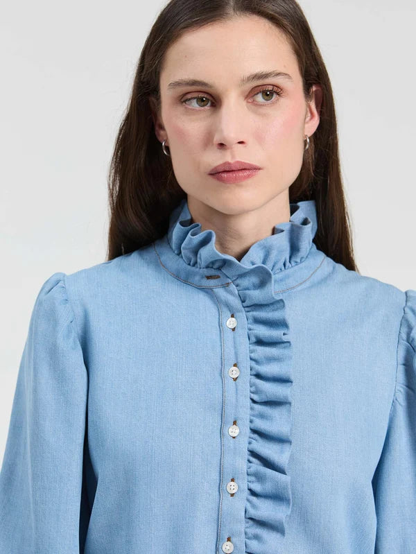 Vilagallo Sky Denim Shirt Blouse