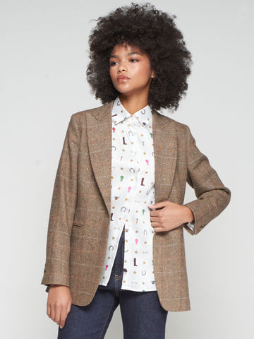 Vilagallo Sophia Brown Blazer With Herringbone Che