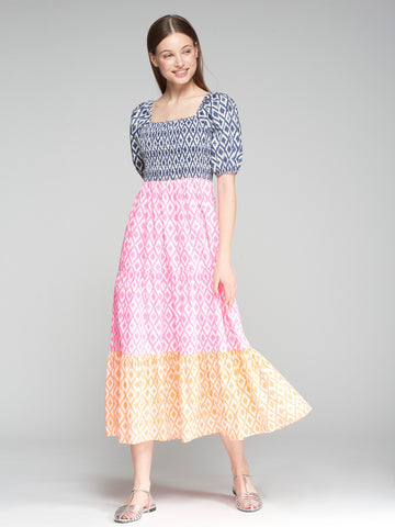 Vilagallo Vetora Ikat Fluro Rosa Dress