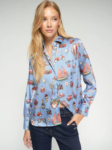 Vilagallo Vintage Printed Blue Shirt
