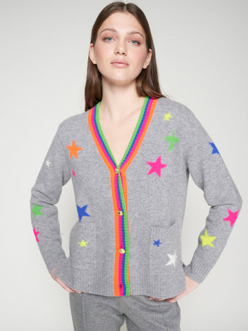 Vilagallo Wool Grey V Neck Star Cardigan