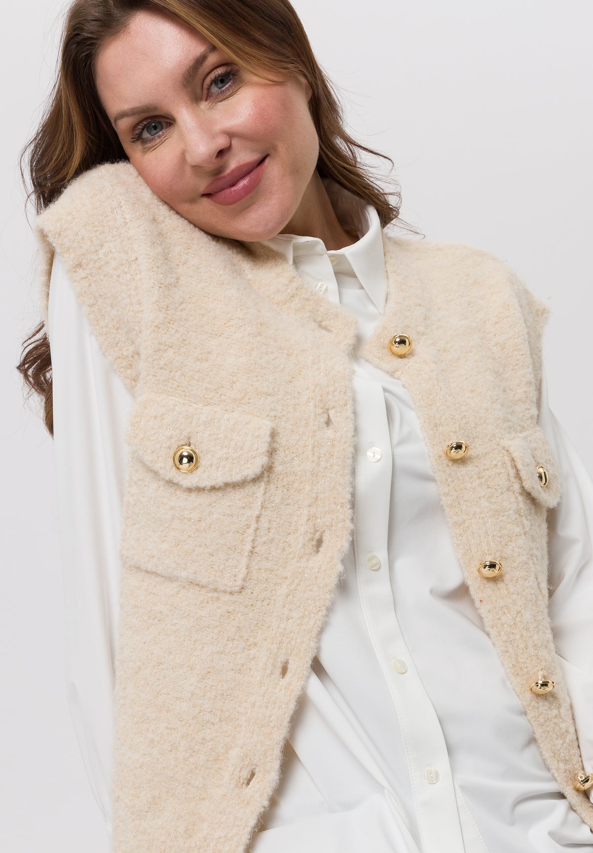 Tuzzi Cream/Gold Sleeveless Cardigan