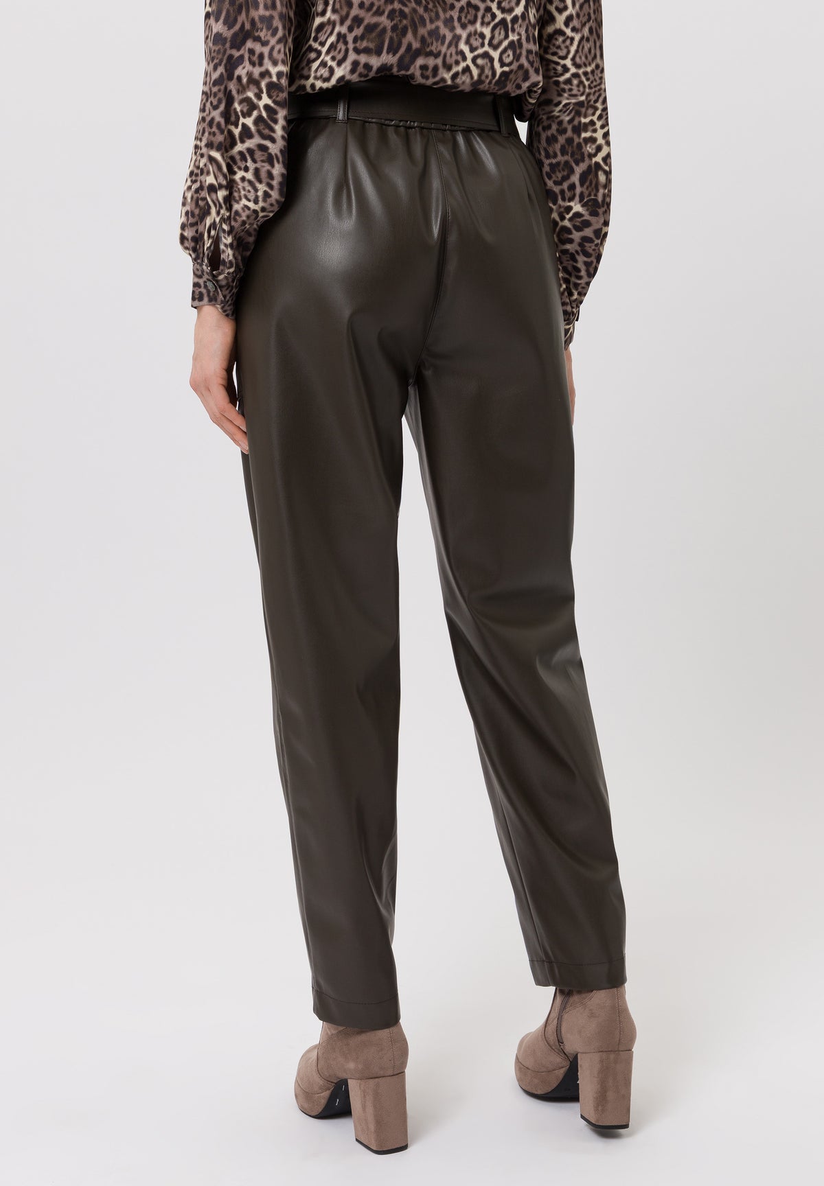 Tuzzi Chocloate Faux Leather Belted Trousers