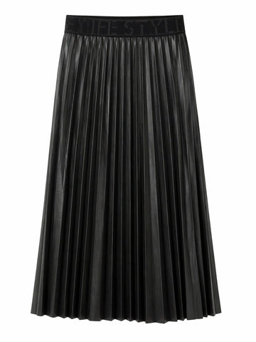 Tuzzi Take The Reins Black Faux Leather Plisse Skirt