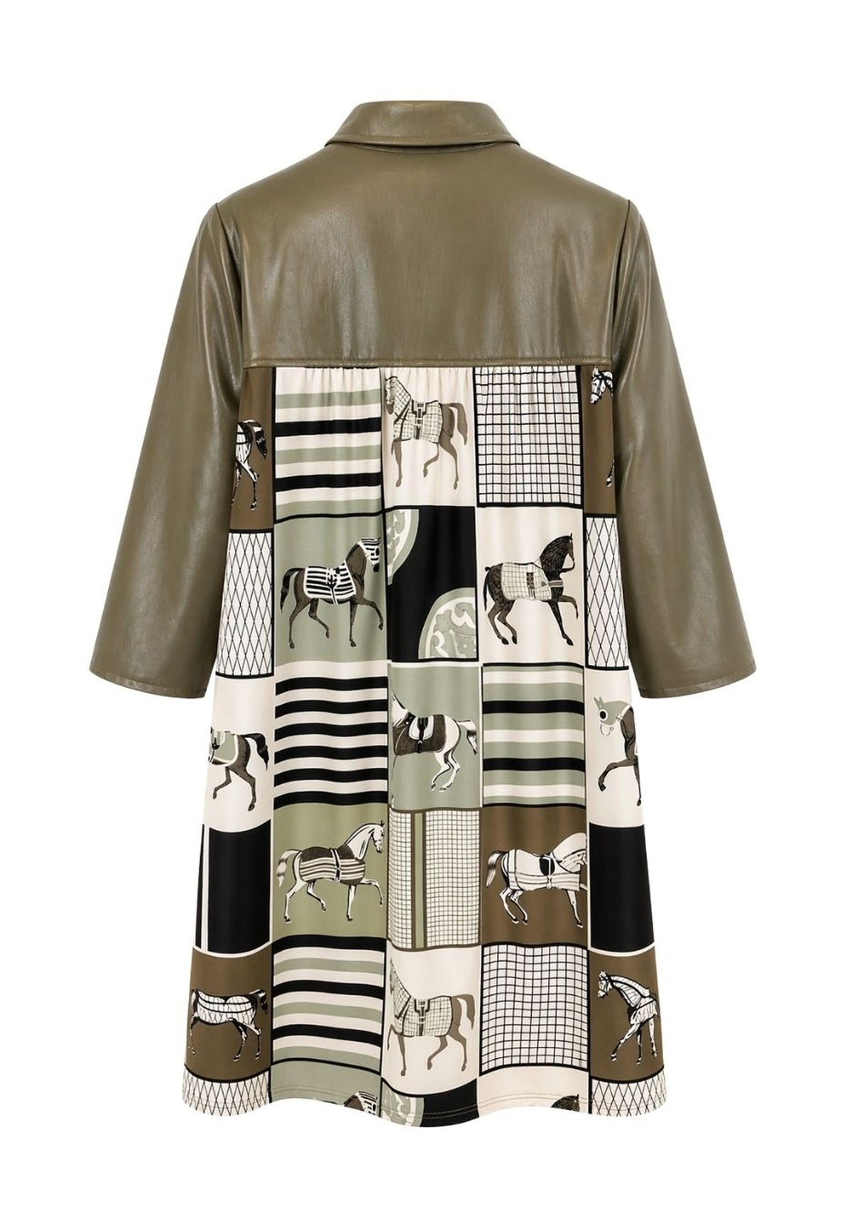 Tuzzi Take The Reins Olive Shirt Faux Leather Dress With Printed Back