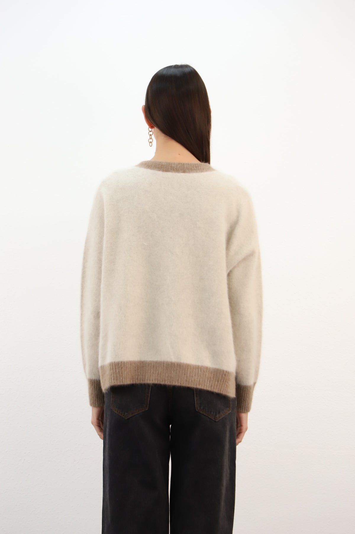 ESTHEME Cashmere Caillous/Lattee Bicolour Racoon Mix Cardigan
