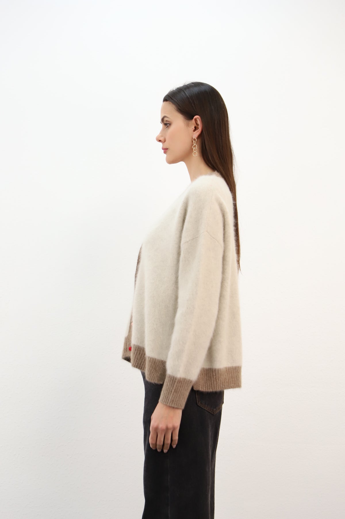 ESTHEME Cashmere Caillous/Lattee Bicolour Racoon Mix Cardigan