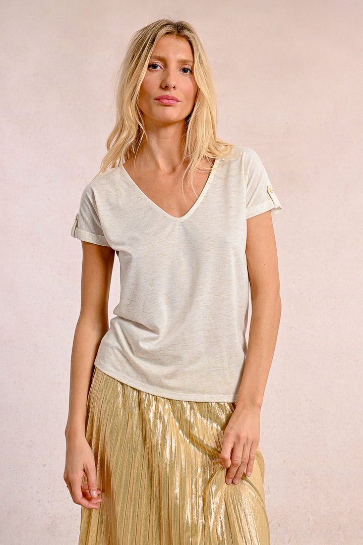 Molly Bracken V Neck Off White Tee