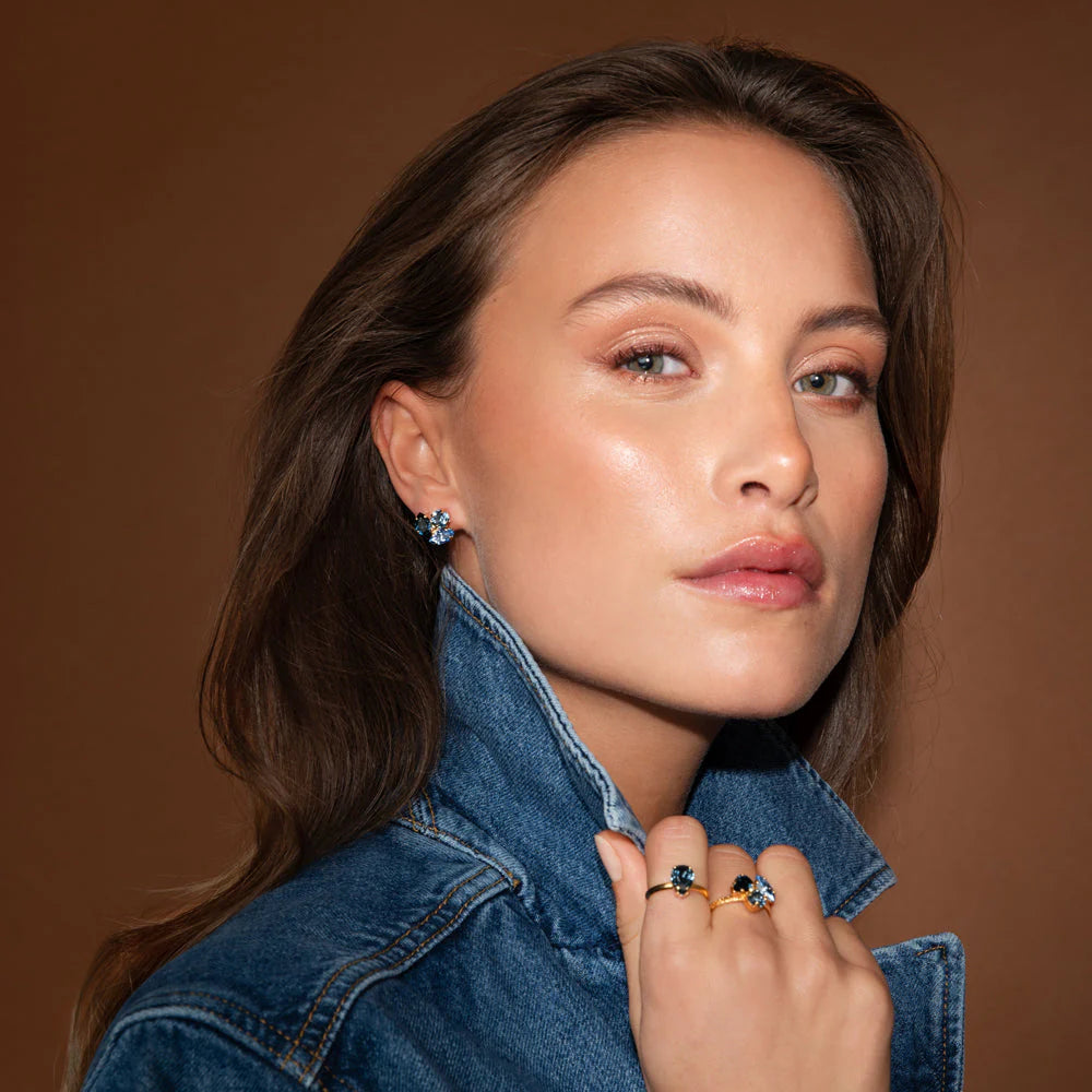 Caroline Svedbom Ana Earrings Gold Denim Blue Combo