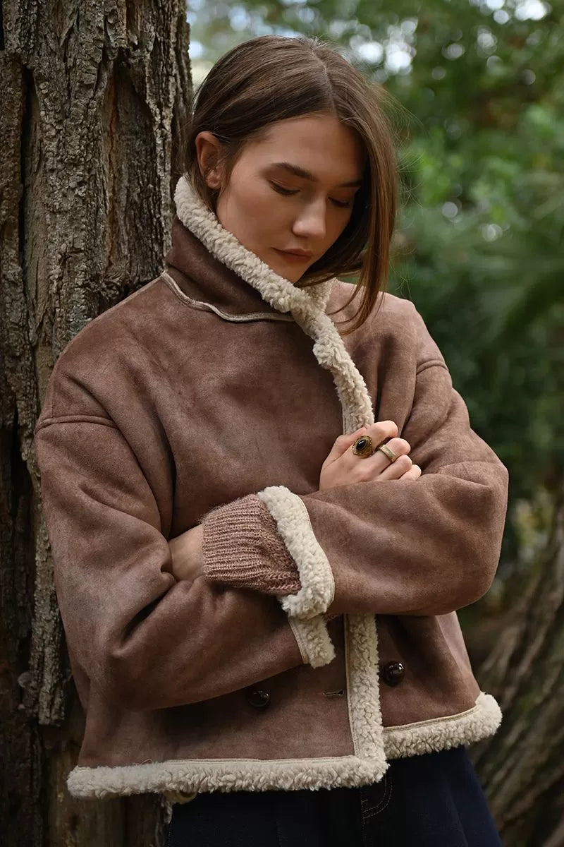 Molly Bracken Aviator Style Brown Coat