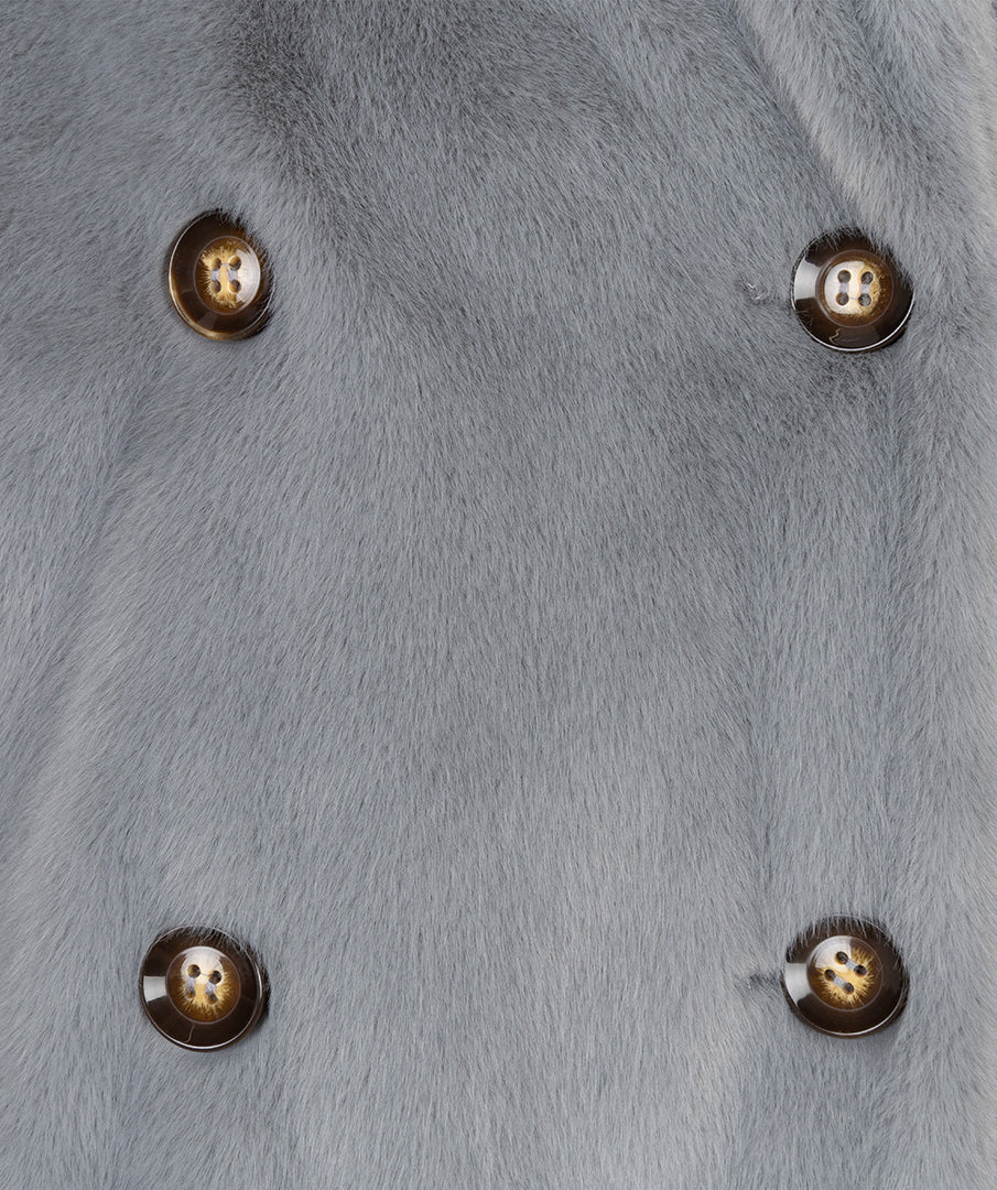 Esqualo Grey Long Coat With Faux Fur Shawl Collar