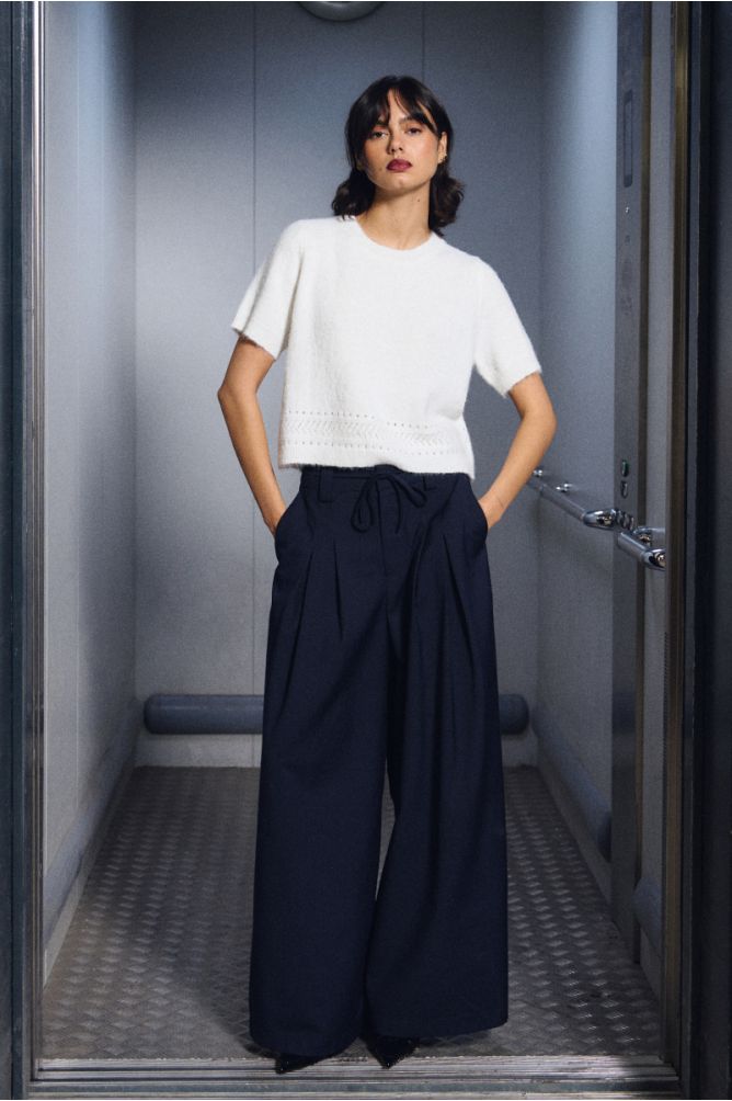 Molly Bracken Navy Blue Woven Trousers