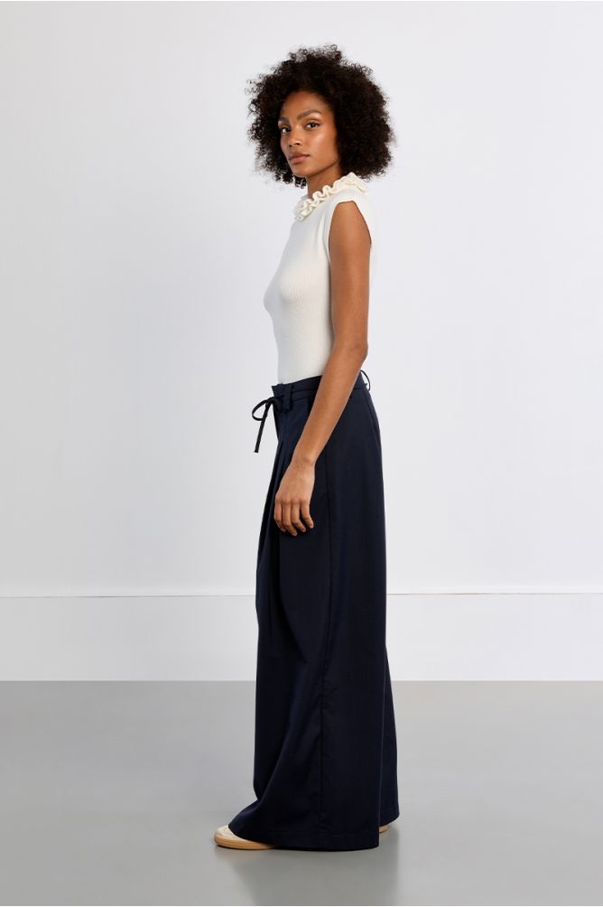 Molly Bracken Navy Blue Woven Trousers