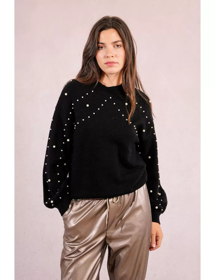 Molly Bracken Beaded Sweatshirt Black Sweater