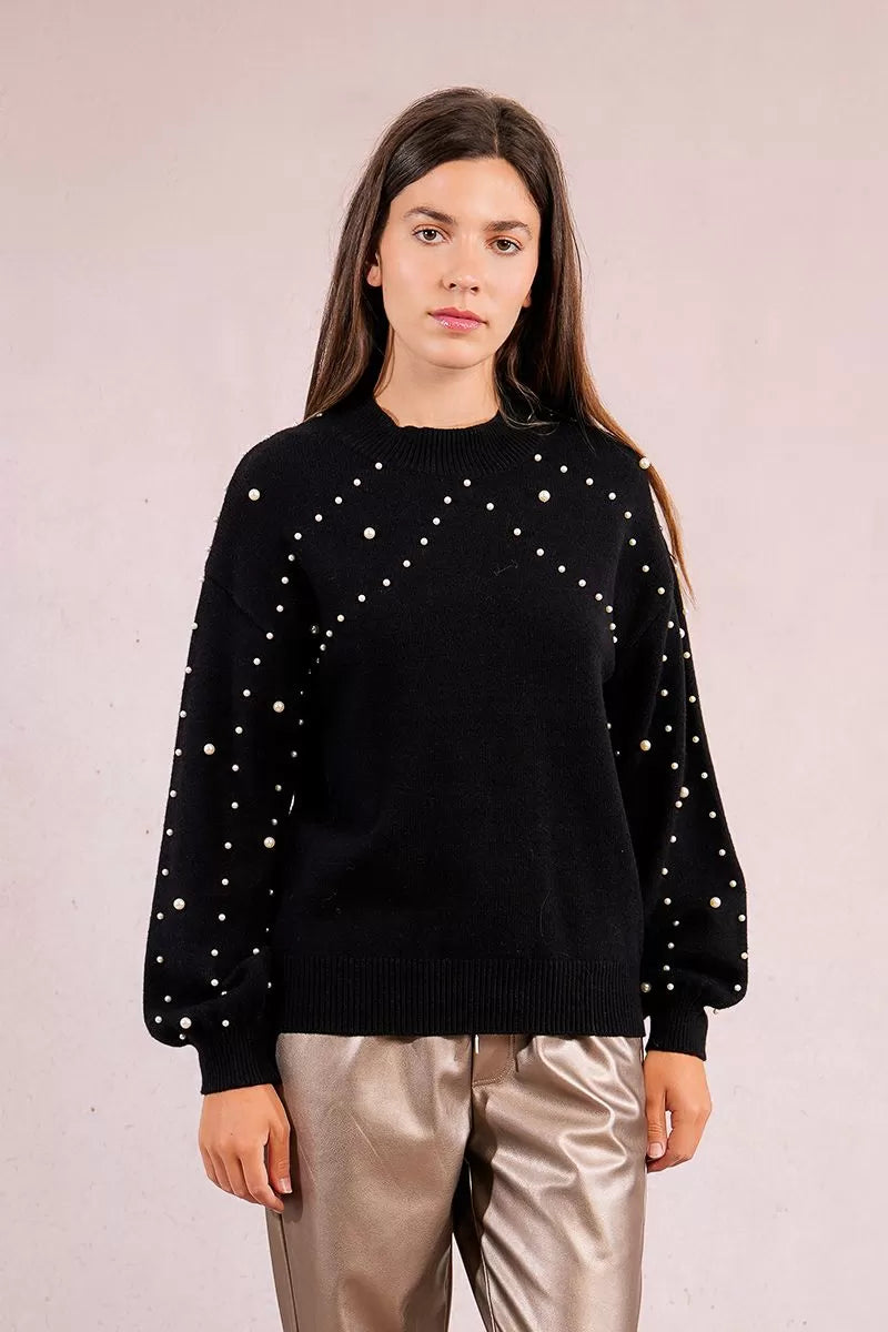 Molly Bracken Beaded Sweatshirt Black Sweater