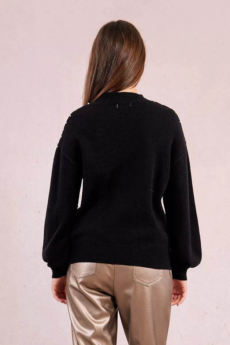 Molly Bracken Beaded Sweatshirt Black Sweater