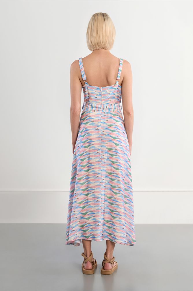 Molly Bracken Belted Maxi Dress With Geometric Print