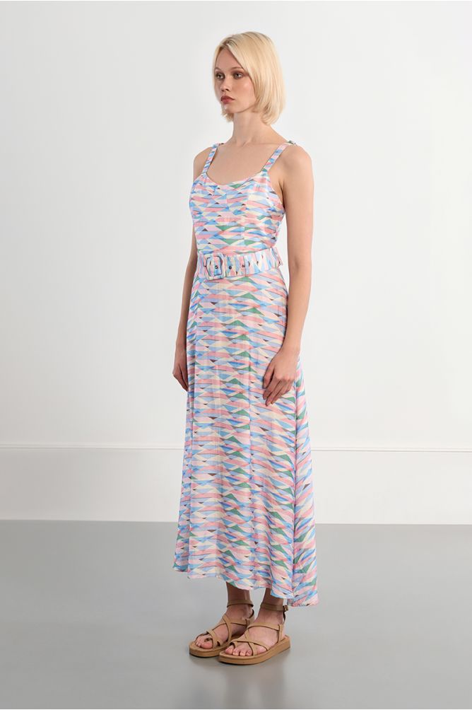 Molly Bracken Belted Maxi Dress With Geometric Print