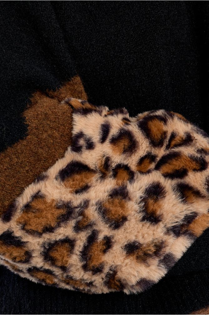 Molly Bracken Bi-Material Sweater With Leopard Accent