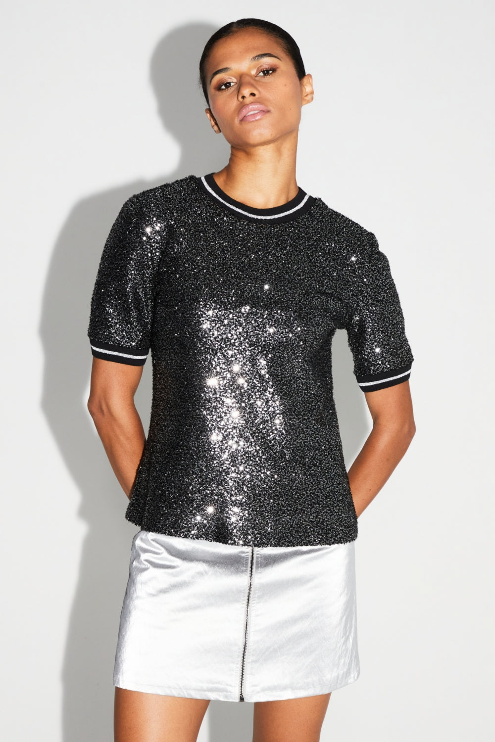 IMPREVU Poppy Sequin Black/Silver Blouse