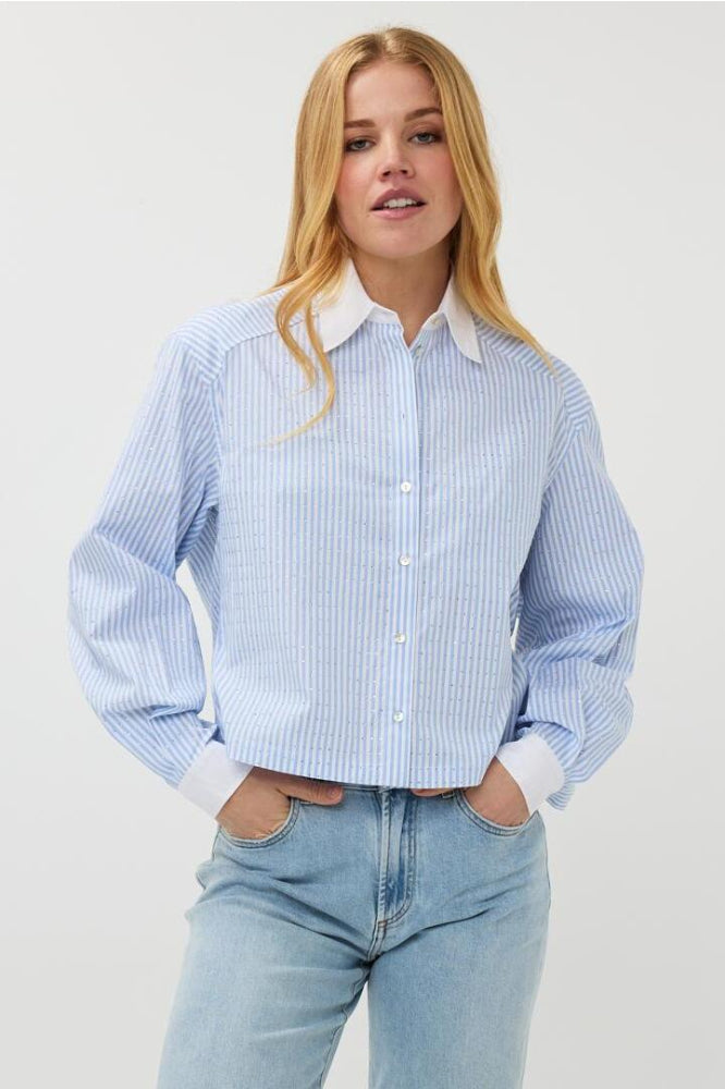 Esqualo Blue Off White Rhinestones Blouse