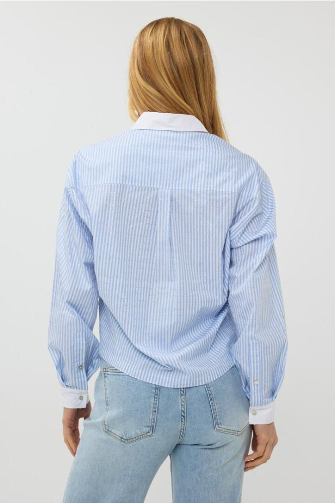 Esqualo Blue Off White Rhinestones Blouse
