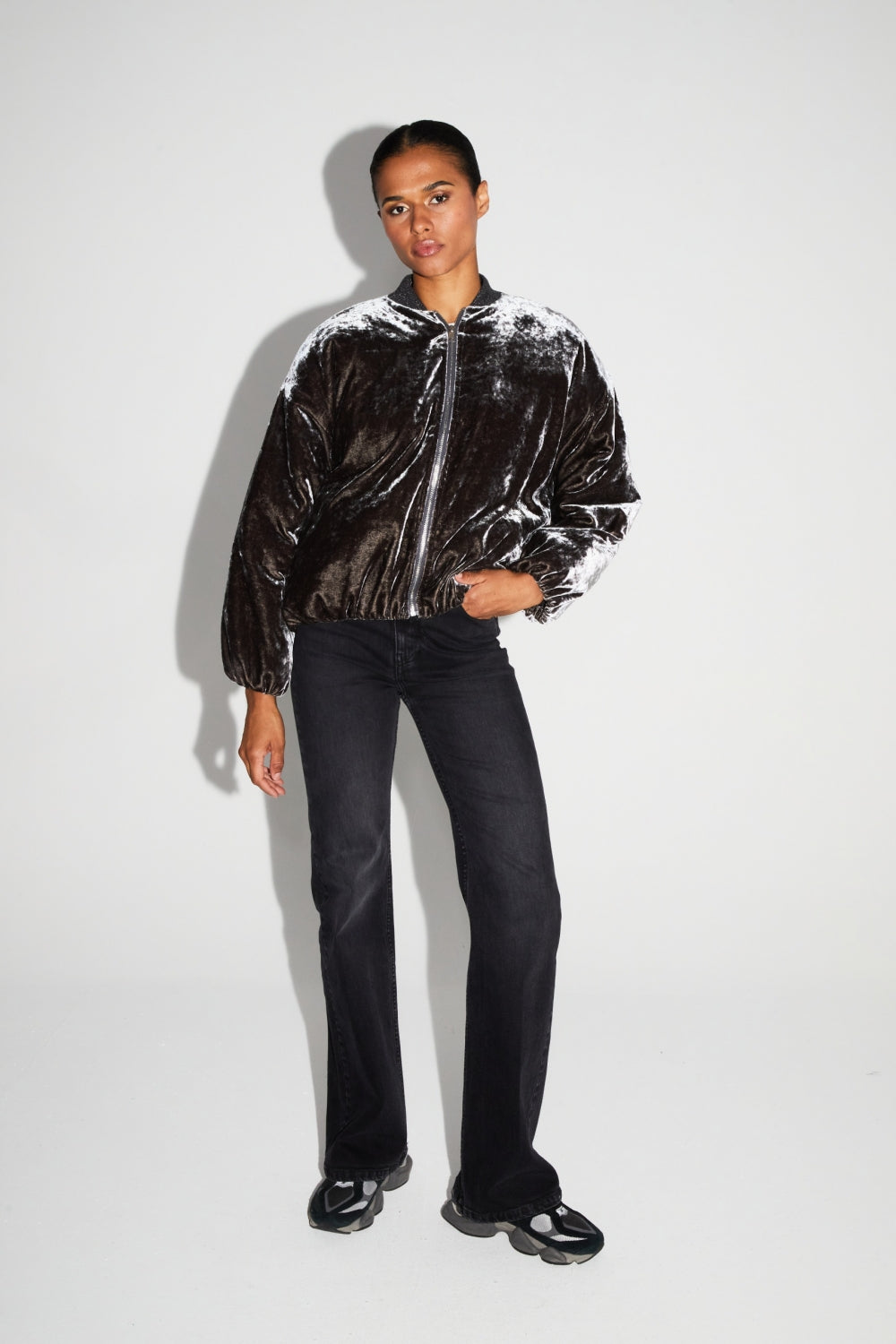 IMPREVU Nicky Grey Marbled Velvet Bomber