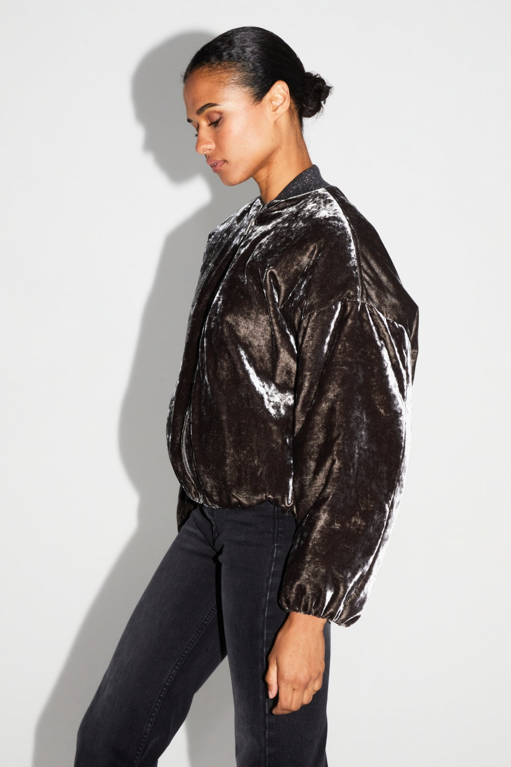 IMPREVU Nicky Grey Marbled Velvet Bomber