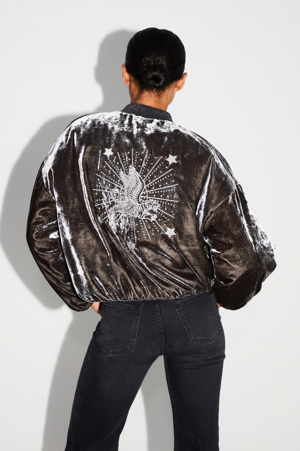 IMPREVU Nicky Grey Marbled Velvet Bomber