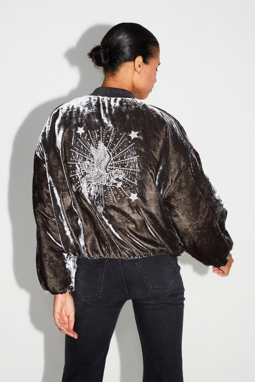 IMPREVU Nicky Grey Marbled Velvet Bomber