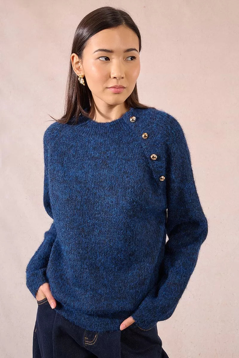 Molly Bracken Button Navy Sweater