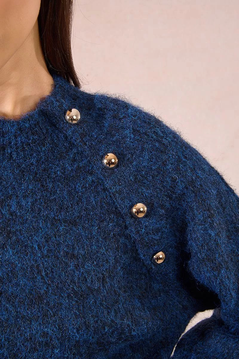 Molly Bracken Button Navy Sweater