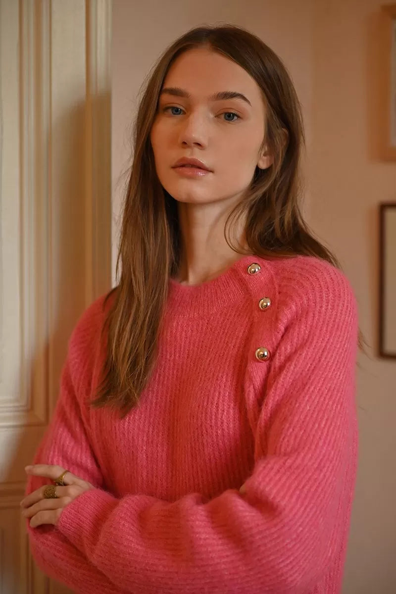 Molly Bracken Coral Button Knitted Sweater