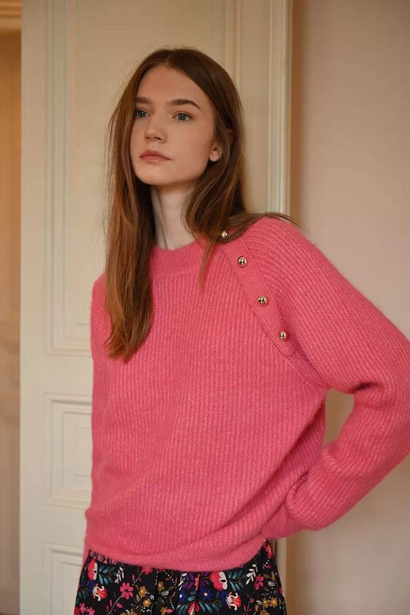 Molly Bracken Coral Button Knitted Sweater