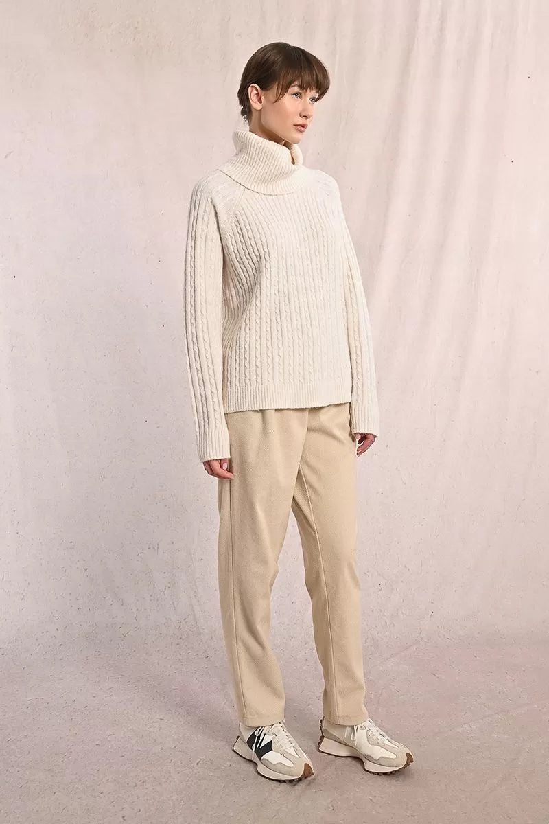 Molly Bracken Cable High Collar Off White Sweater