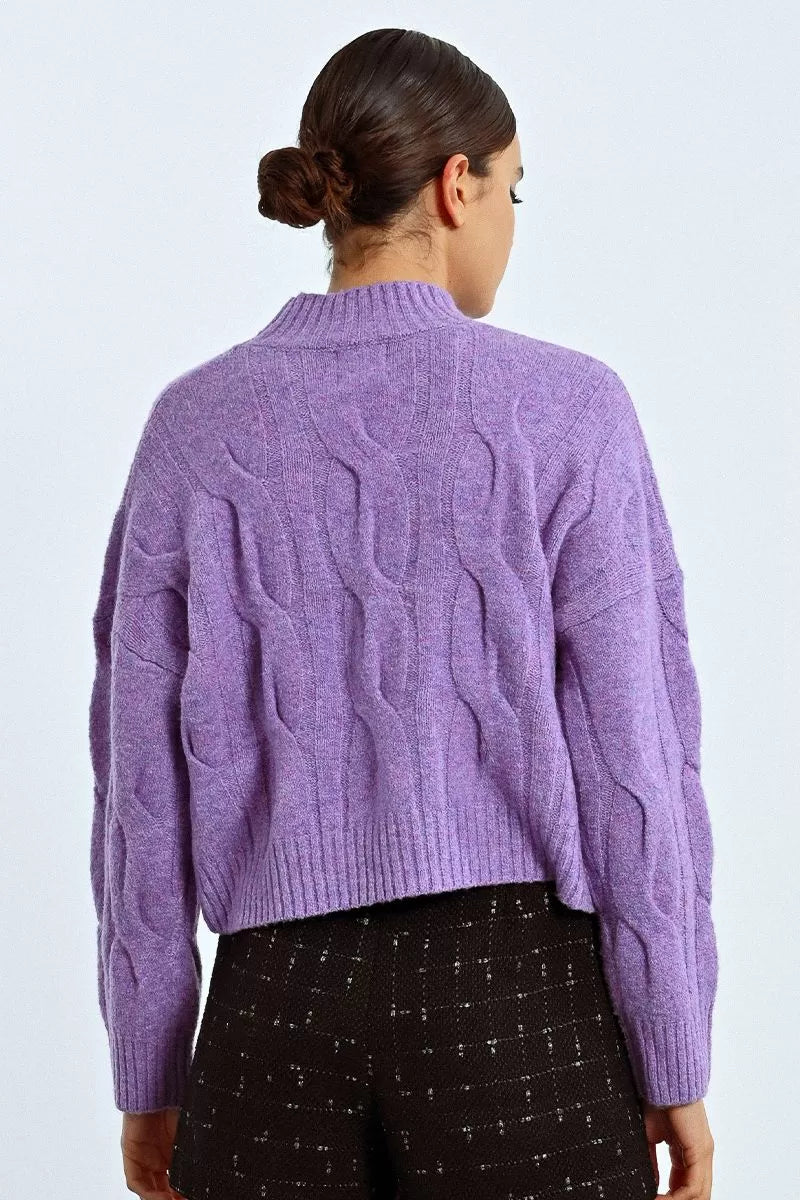 Molly Bracken Cable Knit Purple Sweater