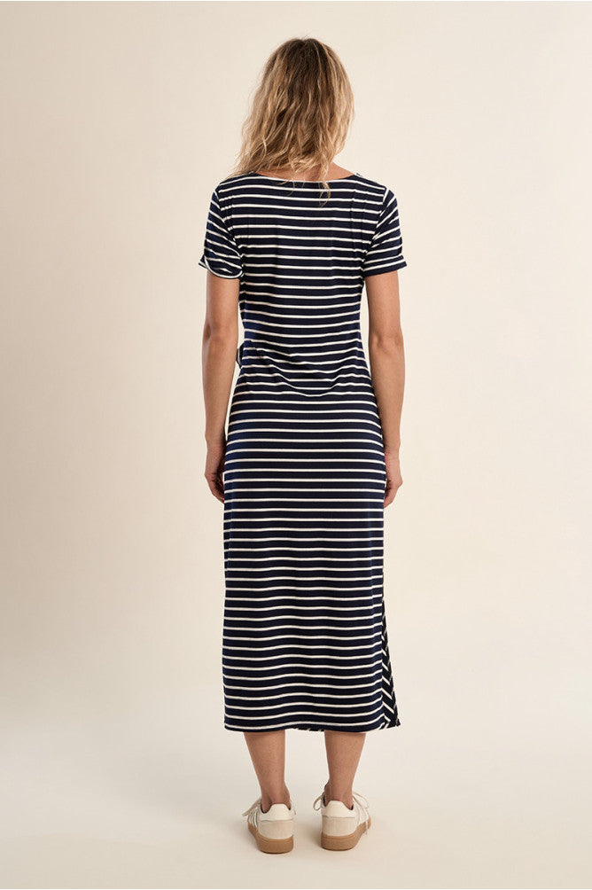 Molly Bracken Casual Maxi Dress With Bow - Navy/White