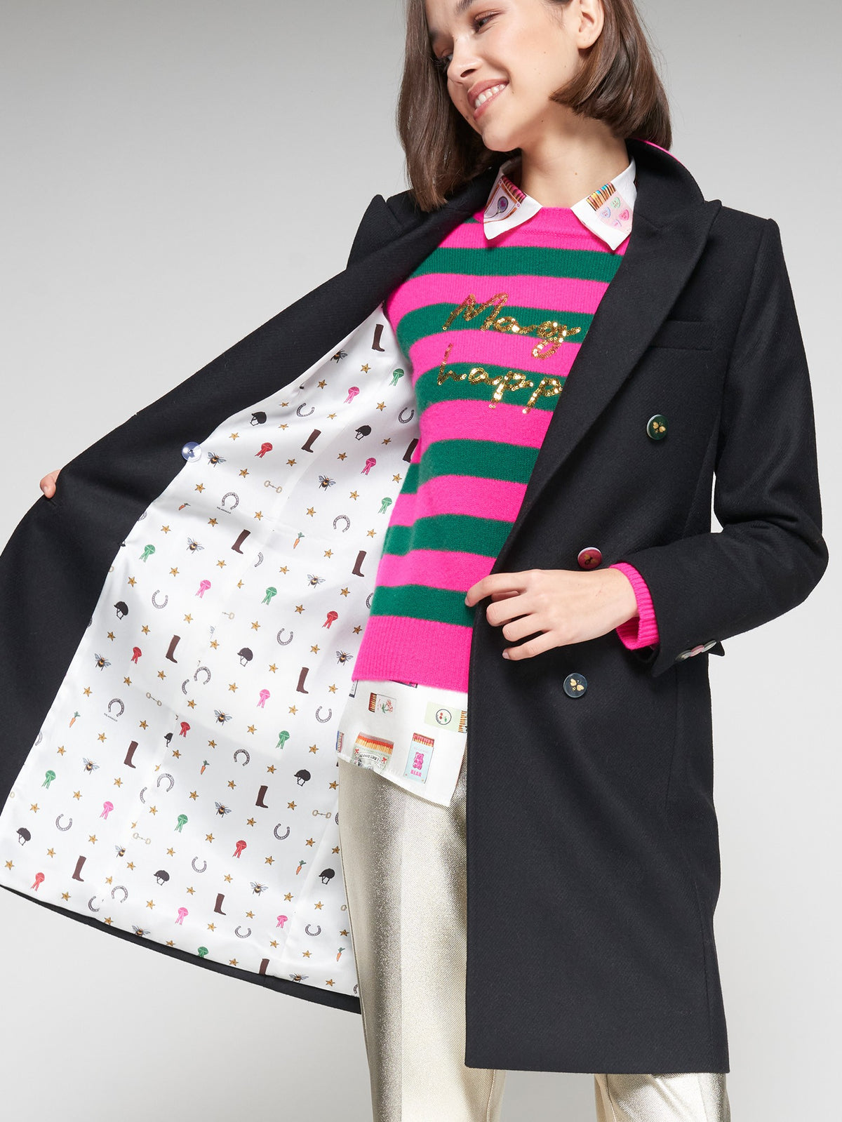 Vilagallo Black Coat With Bee Buttons