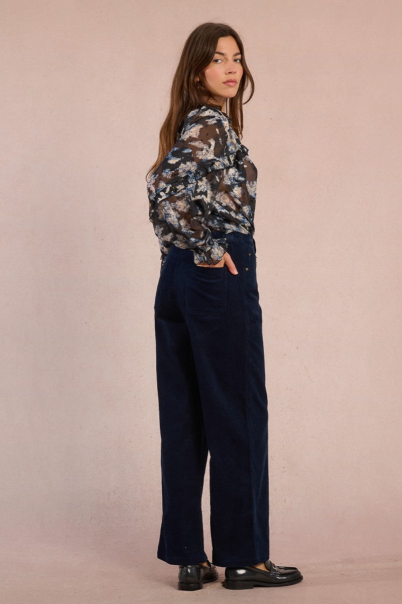 Molly Bracken Dark Navy Corduroy Wide Leg Pants