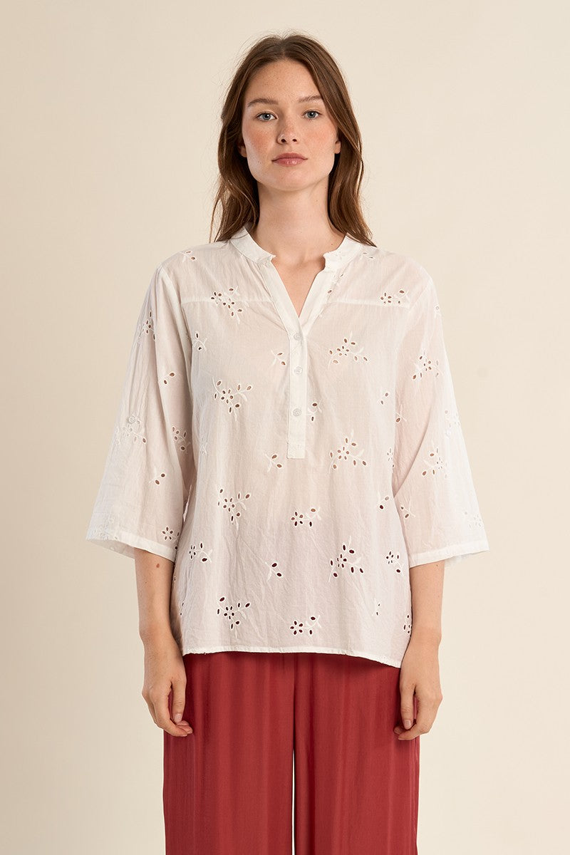Molly Bracken Cotton Broiderie Anglasie White Blouse