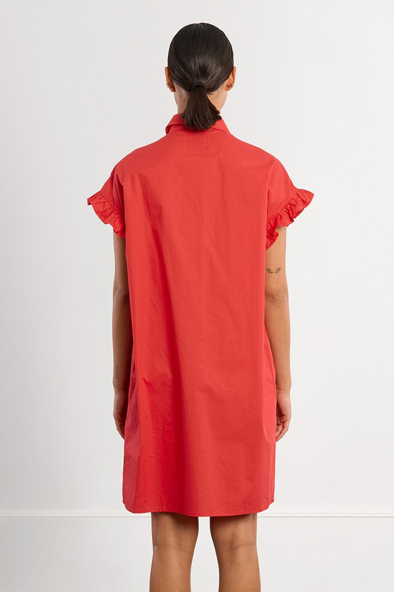 Lili Sidonio Red Smocked Shirt Dress