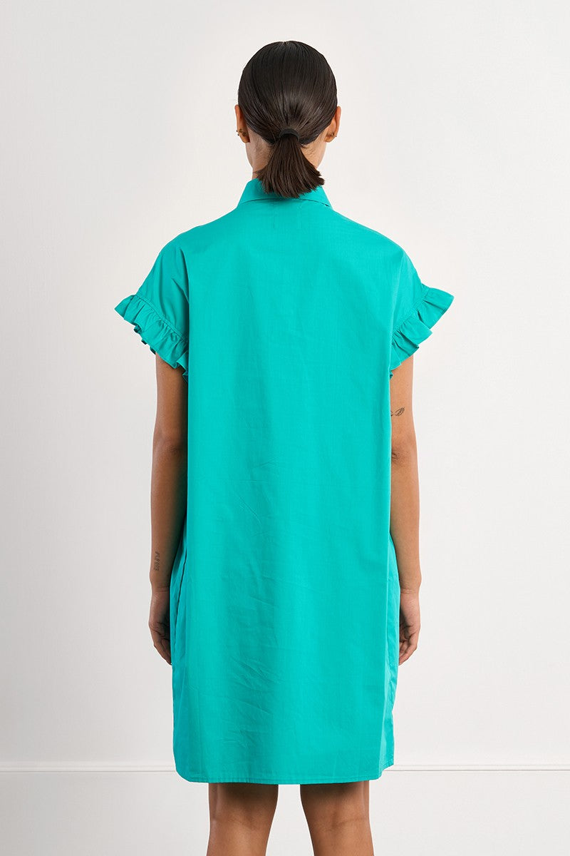 Lili Sidonio Mint Cotton Smocked Shirt Dress